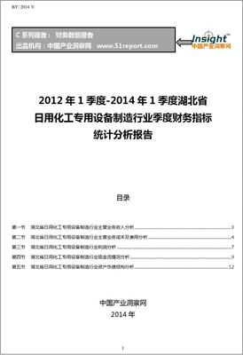 2012-2014年1季度湖北省日用化工專用設(shè)備制造行業(yè)財務(wù)指標(biāo)分析季報