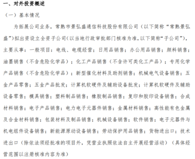 景弘盛擬出資500萬設(shè)立全資子公司